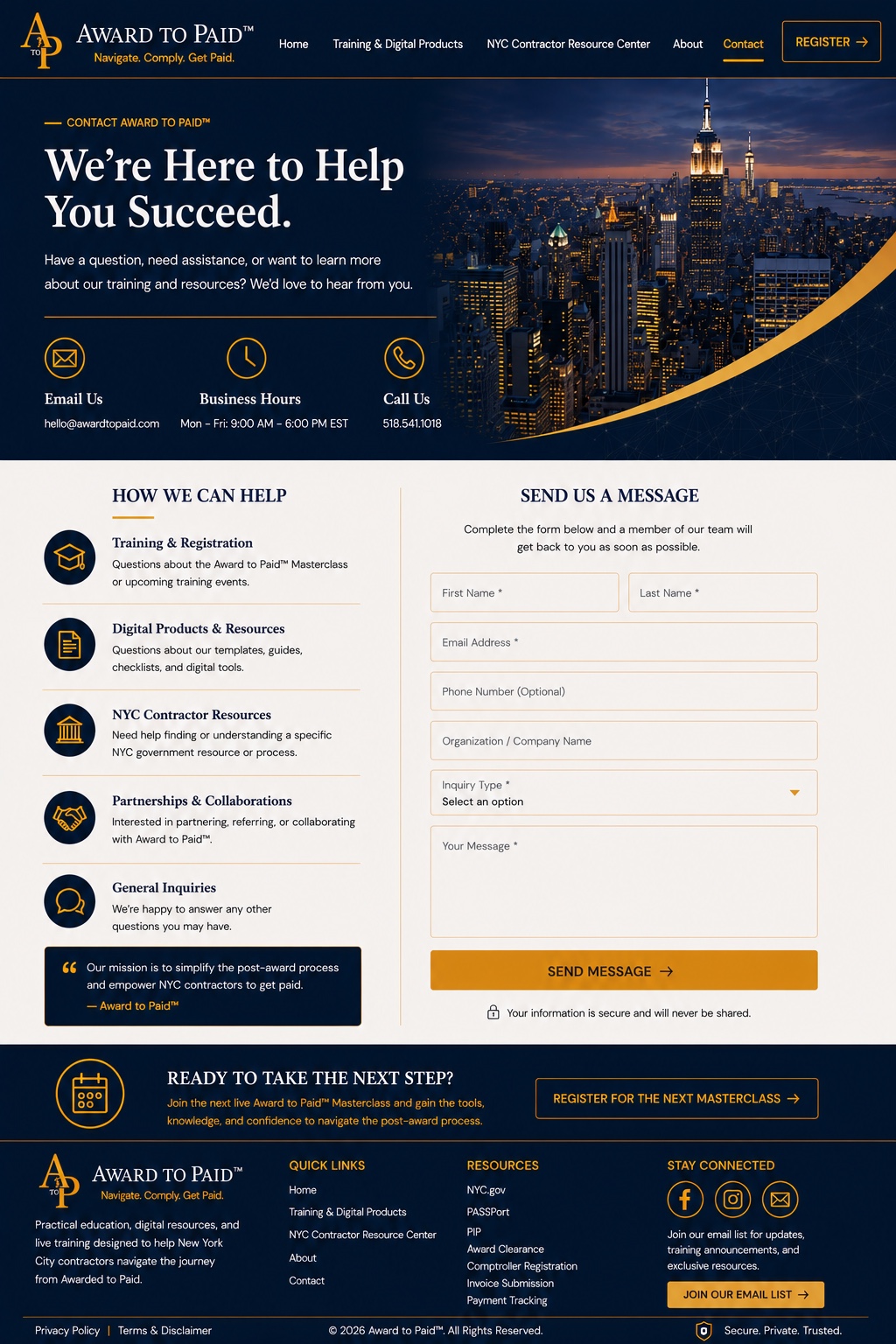 Award to Paid contact page