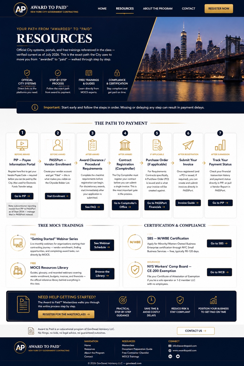 NYC Contractor Resource Center page